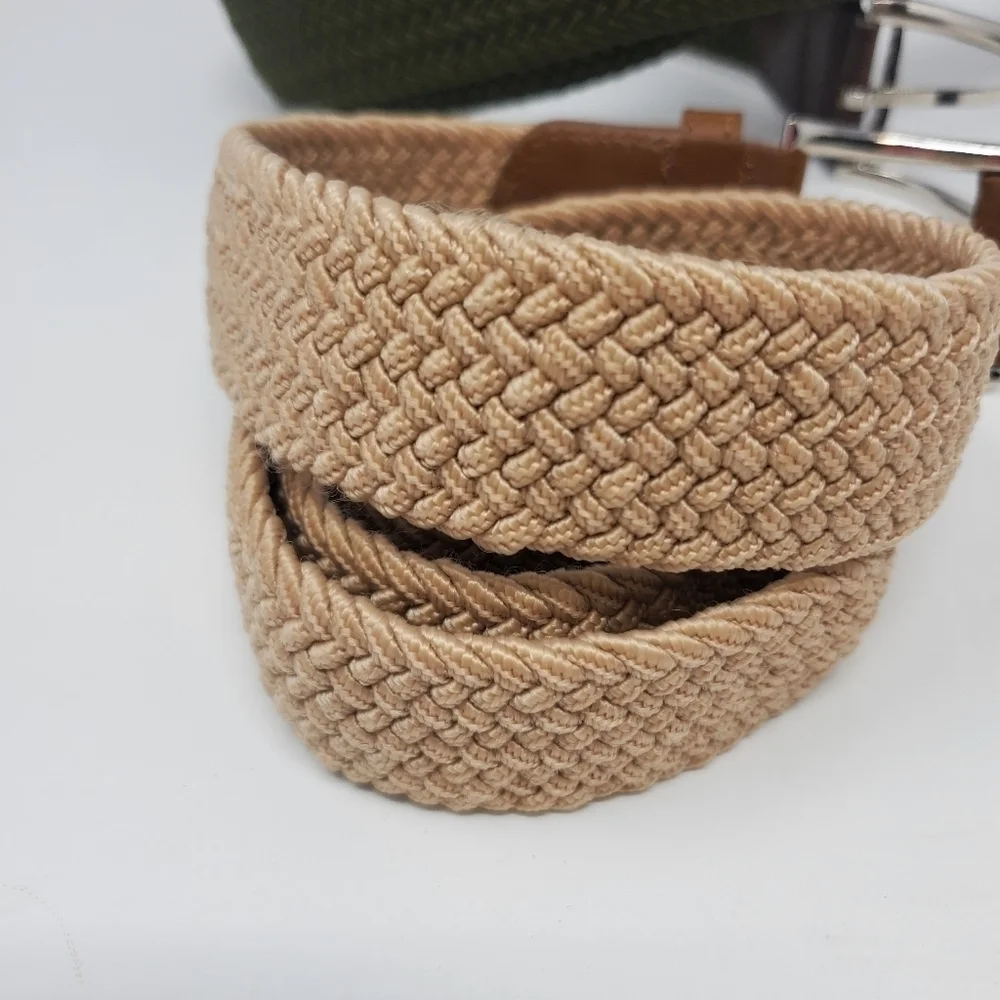BULLIANT BELT LOT OF 2 STRETCH WOVEN FABRIC BELTS KHAKI & ARMY GREEN MEN OS